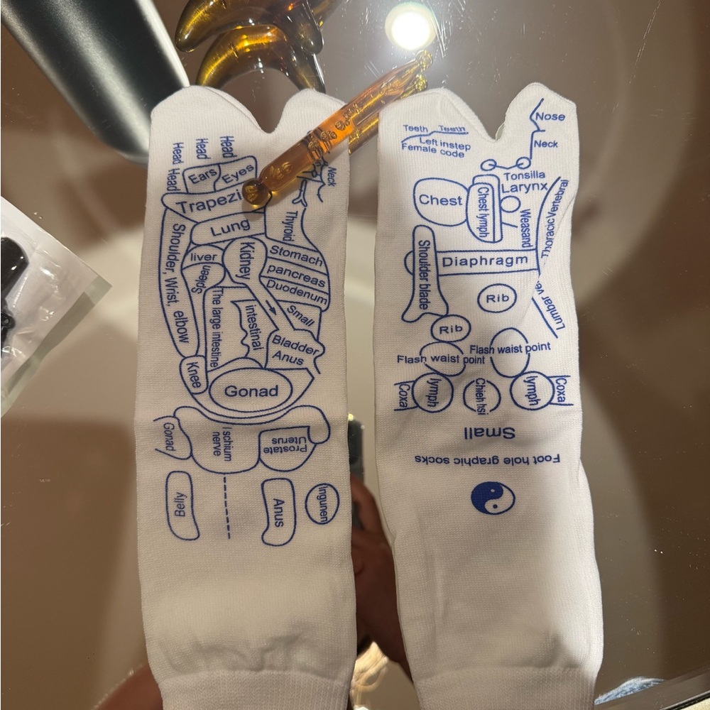 White Reflexology Socks with Blue Print